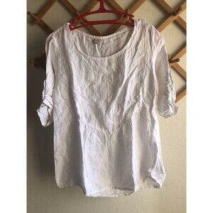 Lina Tomei 100 P Linen Short Sleeve Shirt Blouse M